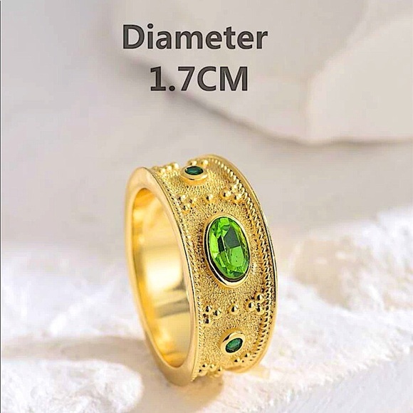 18K GOLD PLATED PERIDOT BAND RING EVIL EYE - Picture 5 of 5
